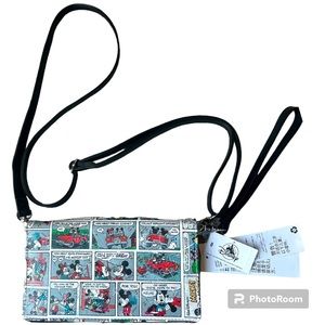 Disney parks Mickey and Minnie comic strip wristlet wallet crossbody strap nwt